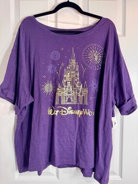 NWT Walt Disney World Purple T-Shirt Gold Cinderella Castle Fireworks Ladies 3X.